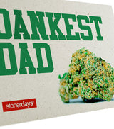 StonerDays Dankest Dad Hemp Greeting Card front view with vibrant cannabis bud