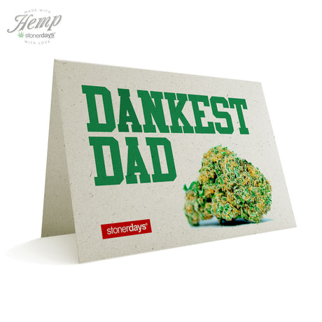StonerDays Dankest Dad Hemp Greeting Card front view with cannabis bud graphic