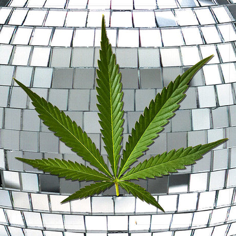 StonerDays 8" Disco Ball Dab Mat with cannabis leaf design, silicone rubber, top view