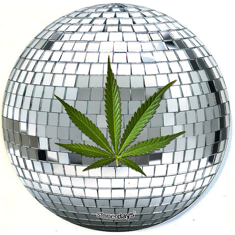 StonerDays Disco Ball Dab Mat with cannabis leaf design, 8" silicone rubber, top view