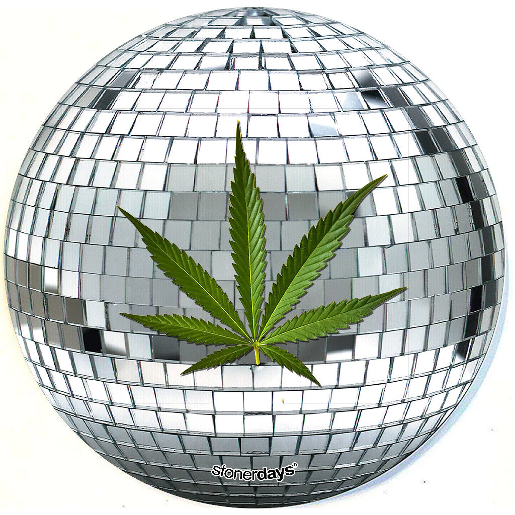 StonerDays Disco Ball Dab Mat with cannabis leaf design, 8" silicone rubber, top view