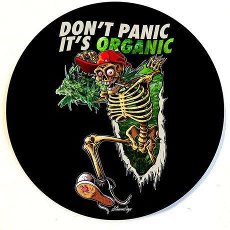 StonerDays 8" Round Dab Mat with 'Don't Panic It's Organic' Skeleton Graphic