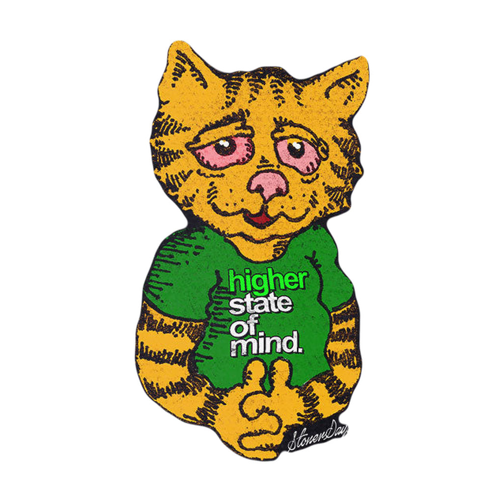 StonerDays Don't Stress Meowt Tee with rainbow tie-dye design and cat graphic, cotton material