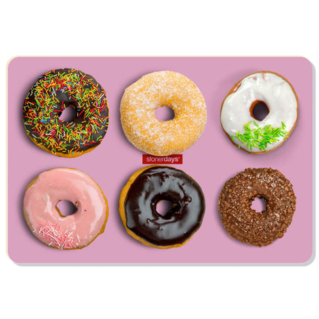 StonerDays Donut Box Dab Mat with assorted donut designs, 1/4" thick, polyester and rubber
