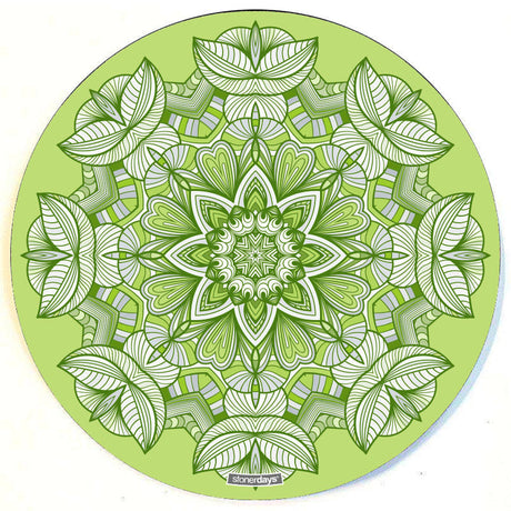 StonerDays Emerald Vibes 8" Dab Mat, round with intricate green mandala design, made of silicone & rubber