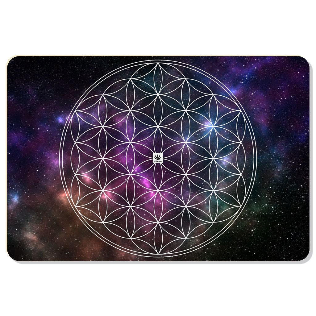 StonerDays Flower of Life Space Dab Mat with cosmic design, 12" x 8" polyester pad