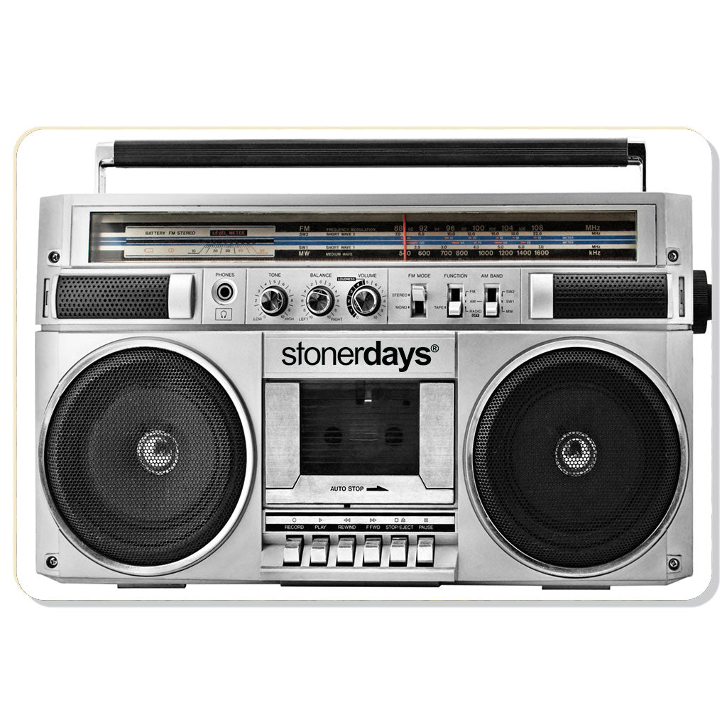 StonerDays Ghetto Blaster Dab Mat with retro boombox design, rubber material, 1/4" thickness, front view