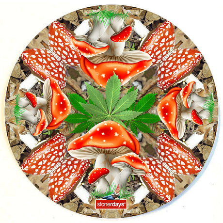 StonerDays Good Trip Dab Mat with psychedelic mushroom and cannabis leaf design, 8" diameter, top view