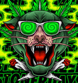 StonerDays Greenz Panther Dab Mat with psychedelic cat design, 12x8 inches, polyester and rubber