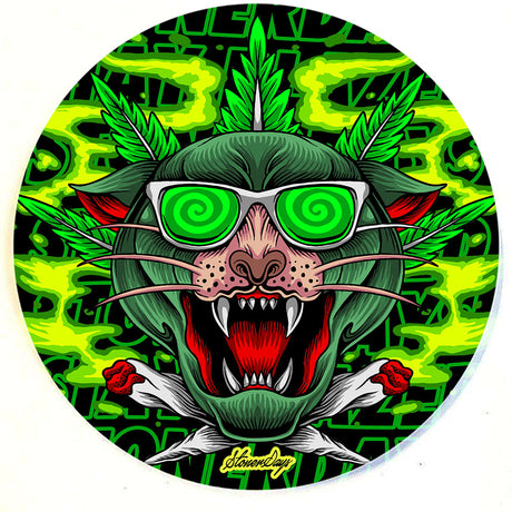 StonerDays Greenz Panther 8" Round Dab Mat with vibrant green psychedelic design, top view