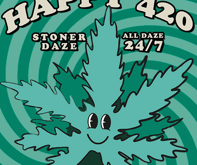 StonerDays Happy 420 Dab Mat with cartoon cannabis leaf design, 12x8", perfect for dab rig setup