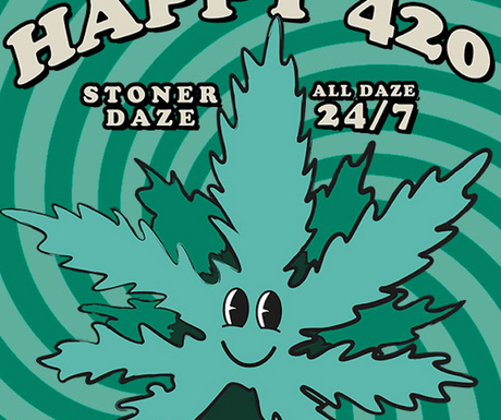 StonerDays Happy 420 Dab Mat with cartoon cannabis leaf design, 12x8", perfect for dab rig setup