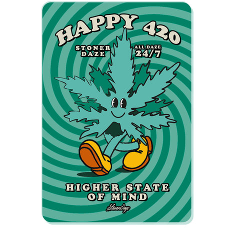 StonerDays Happy 420 Dab Mat with cartoon cannabis leaf design, 12x8", polyester and rubber