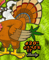 StonerDays Happy Danksgiving themed rubber dab mat with cartoon turkey and cannabis leaf