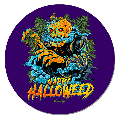 StonerDays Happy Halloweed Dab Mat with vibrant pumpkin design, 8" diameter, top view