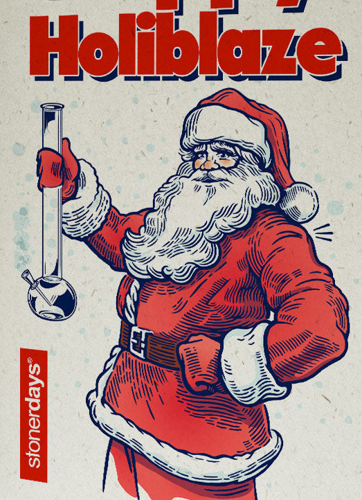 StonerDays Happy Holiblaze Card featuring Santa with Bong, Hemp Material, 8.5" x 5.5"