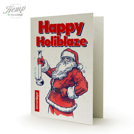 StonerDays Happy Holiblaze Hemp Christmas Card featuring Santa with Bong