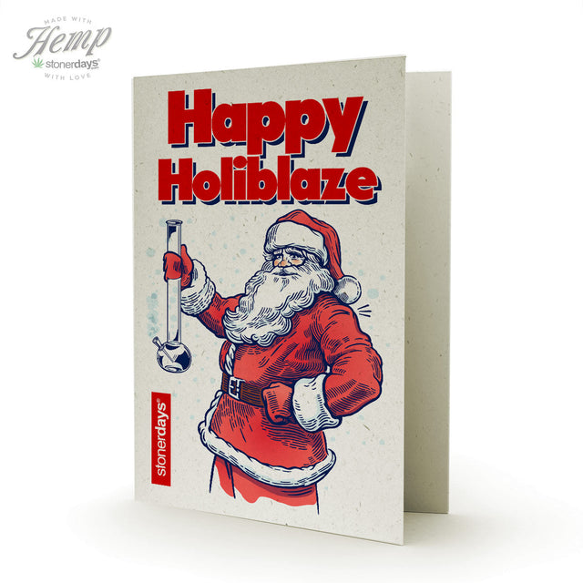 StonerDays Happy Holiblaze Hemp Christmas Card featuring Santa with Bong