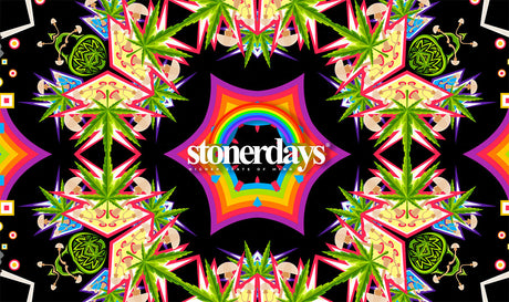 StonerDays Happy Mat Dab Mat with vibrant psychedelic pattern and logo, 8" diameter, polyester and silicone