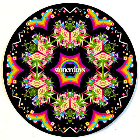 StonerDays Happy Mat Dab Mat with psychedelic green cannabis pattern, 8" diameter, top view