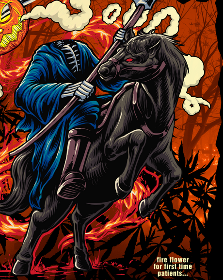 StonerDays Headless Dankman Dab Mat featuring vibrant horseman graphic, 8" diameter, front view