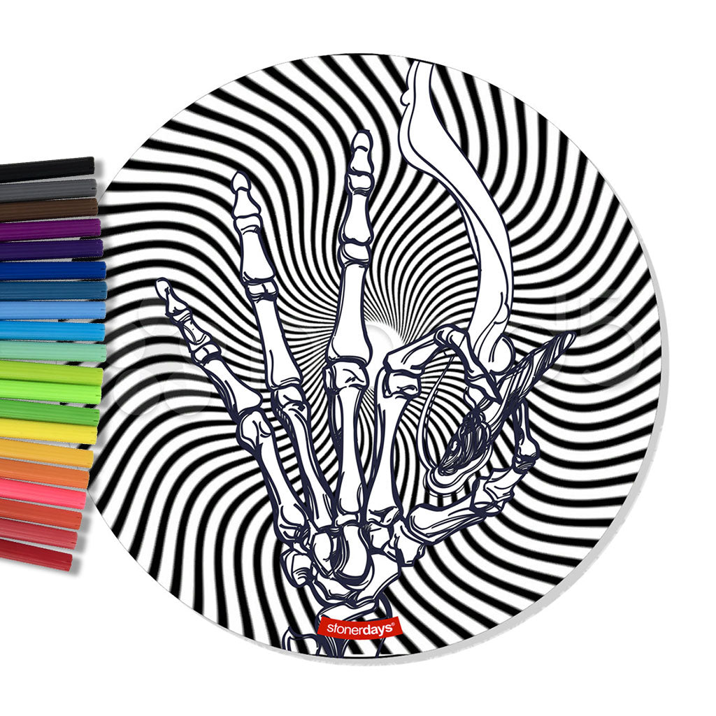 StonerDays 8" Round Creativity Mat with Psychedelic Skeleton Hand Design for Dabbing