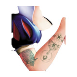 Illustration of a character with colorful tattoos on the arm, not a real product image