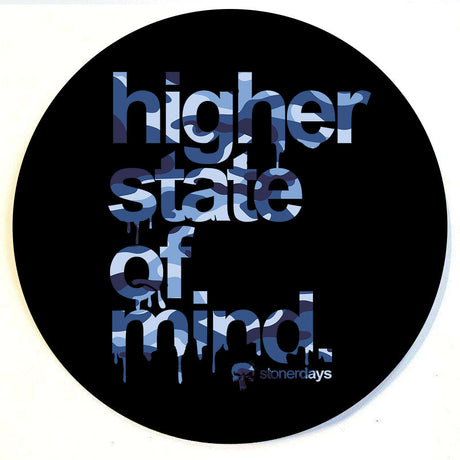 StonerDays Hsom Army Blue Dab Mat, 8" round, with 'Higher State of Mind' text, top view