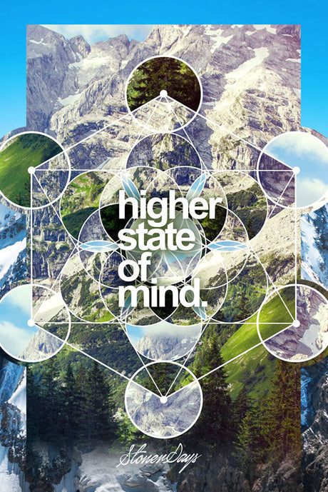 StonerDays Hsom Dimensions Dab Mat featuring mountain graphics with 'higher state of mind' text
