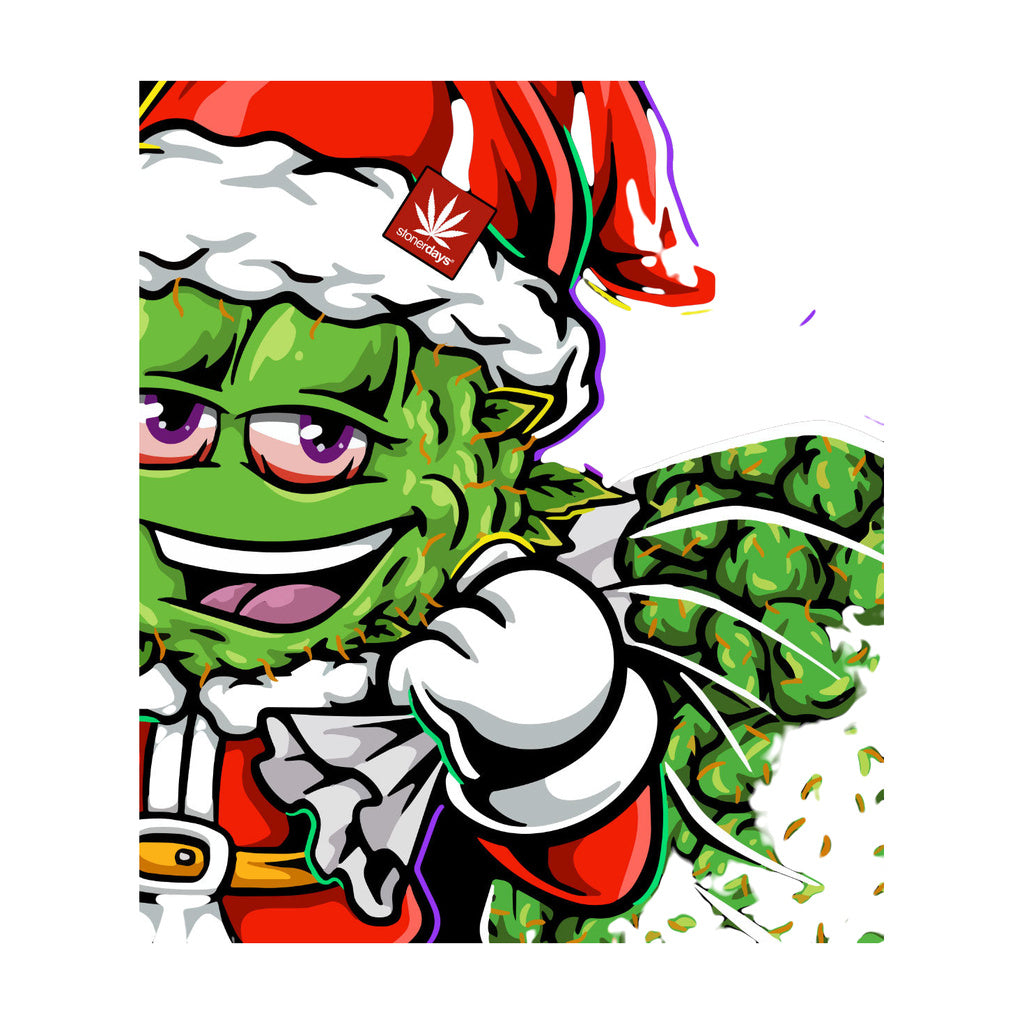 StonerDays Christmas-themed crop top hoodie with cannabis Santa Claus design