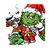 StonerDays festive tank top featuring cartoon cannabis leaves in Santa outfits