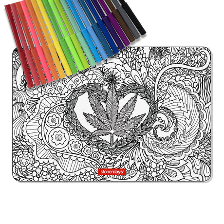 StonerDays Infinite Love Creativity Mat with colorful markers, 8" silicone rubber, top view