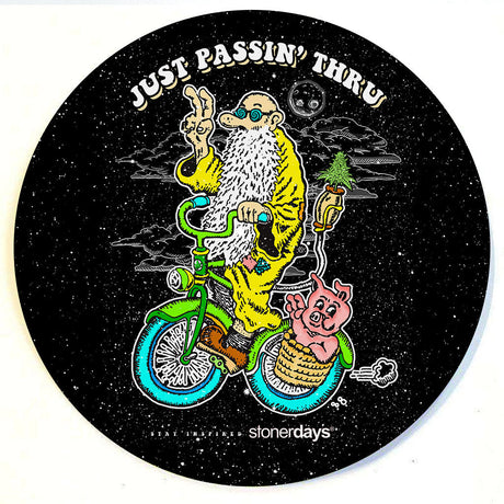 StonerDays Just Passing Through Dab Mat with vibrant graphics, 8" round polyester top, non-slip rubber base