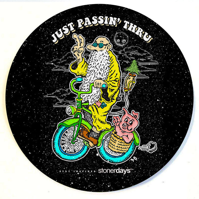 StonerDays Just Passing Through Dab Mat with vibrant graphics, 8" round polyester top, non-slip rubber base