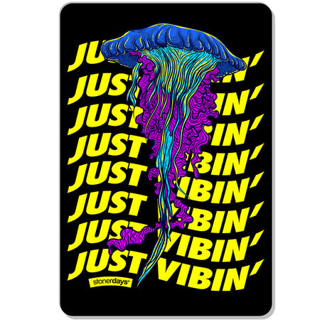 StonerDays Just Vibin' Dab Mat with vibrant jellyfish design, 8" polyester silicone, top view