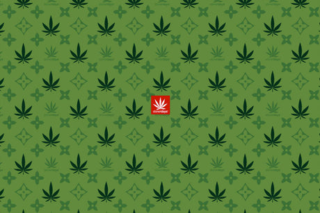 StonerDays King Louie II Dab Mat with green leaf pattern and red logo, 12" x 8" size, top view