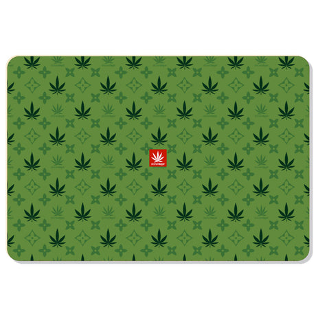 StonerDays King Louie II Dab Mat with green leaf pattern and red logo, 12" x 8" size, front view