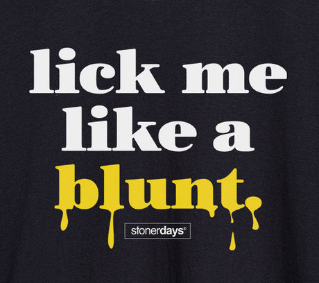 StonerDays 'Lick Me Like A Blunt' Dab Mat with yellow text on black polyester, top view