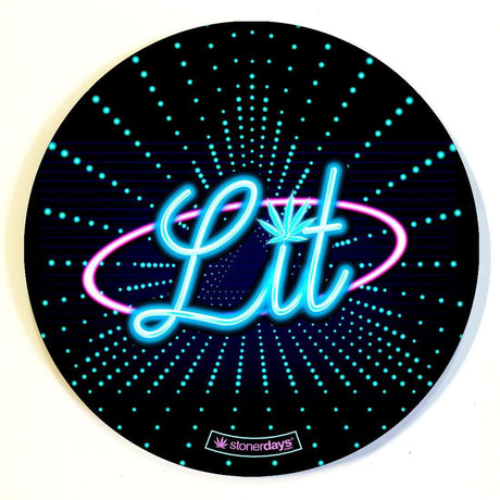 StonerDays Lit Dab Mat with UV Reactive Design, 8" Diameter Polyester and Rubber