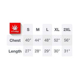 StonerDays Logo Red Hoodie size chart showing various sizes from S to 2XL.