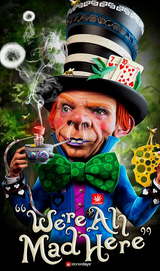 StonerDays Mad Shatter Dab Mat with vibrant Alice in Wonderland themed artwork, 8" diameter