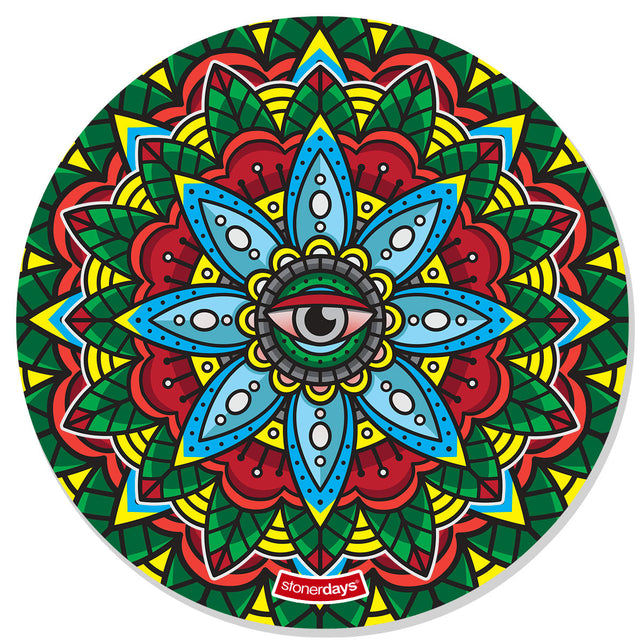 StonerDays Mandala #2 Dab Mat, 8" round with vibrant mandala design, top view
