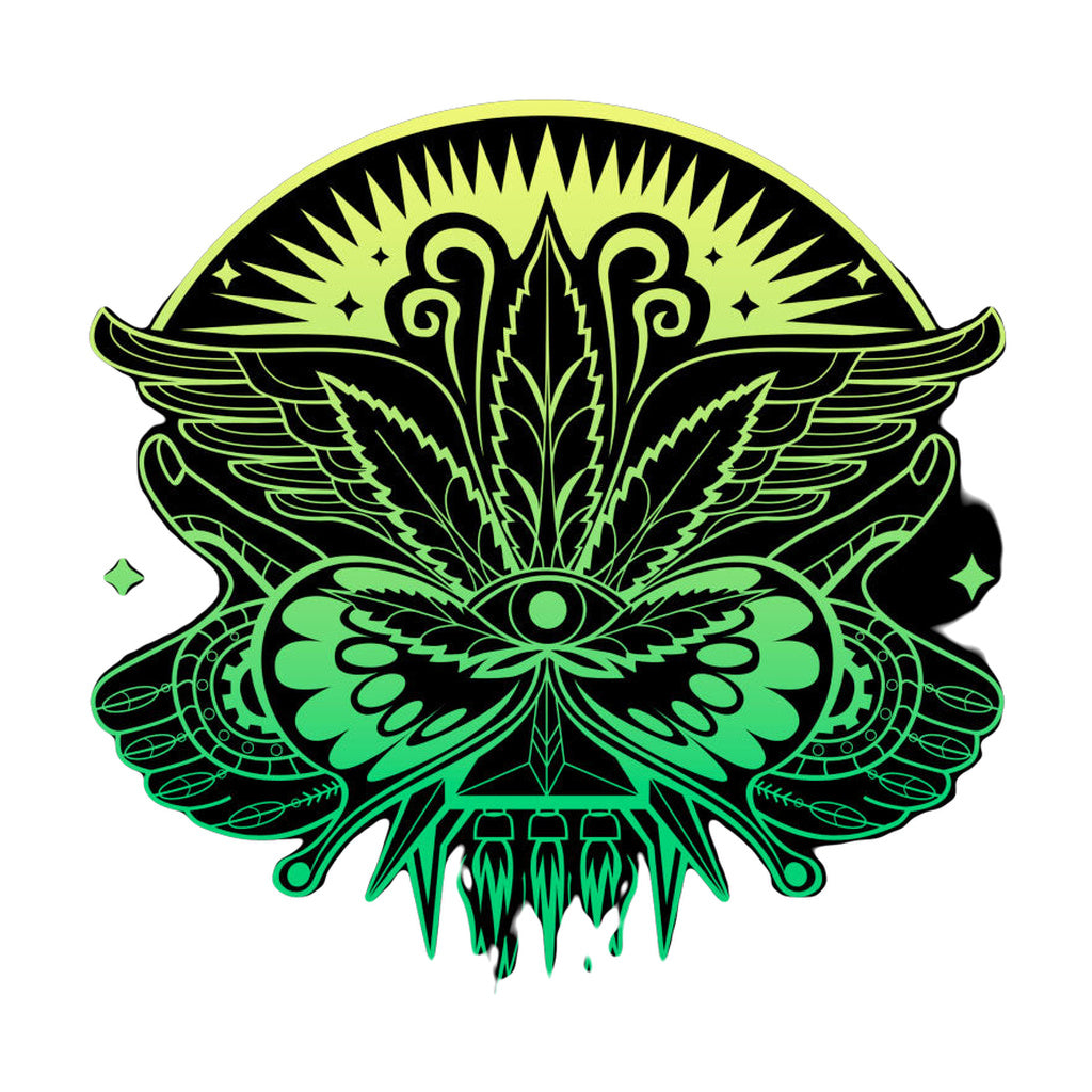 StonerDays Mandala 222 T-shirt design featuring green and teal mandala on black
