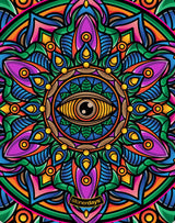 StonerDays Mandala #5 Dab Mat with vibrant psychedelic design and central eye motif, 8" diameter