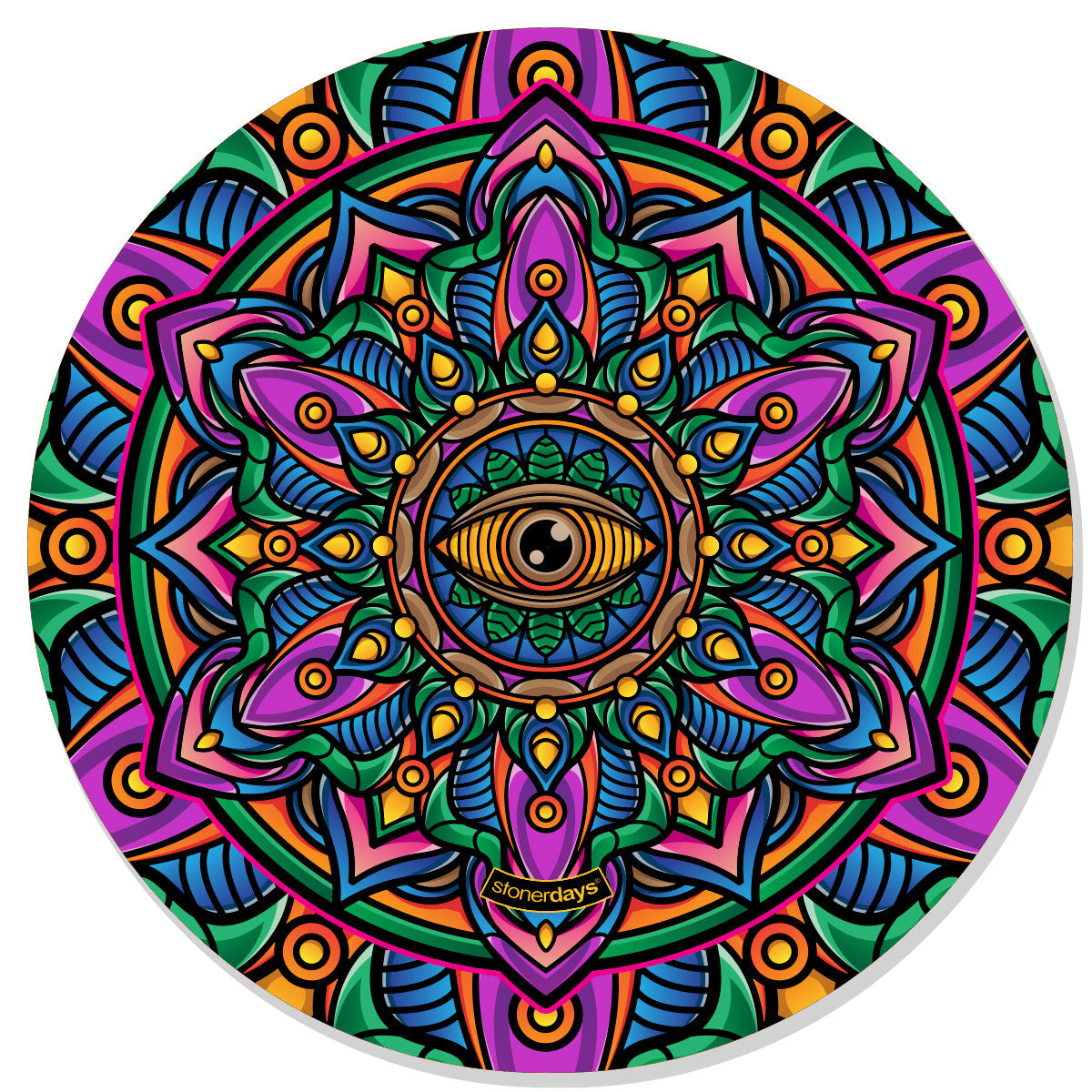 StonerDays Mandala #5 Dab Mat with vibrant psychedelic design, 8" diameter, top view
