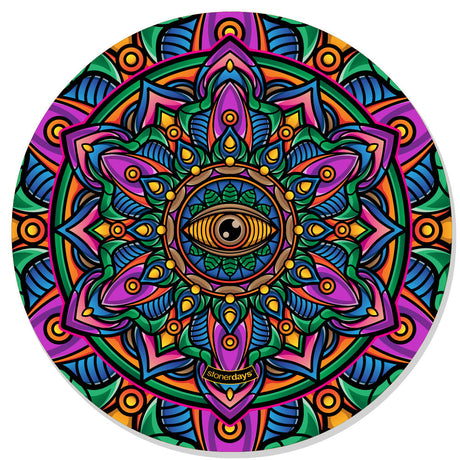 StonerDays Mandala #5 Dab Mat with vibrant psychedelic design, 8" diameter, top view