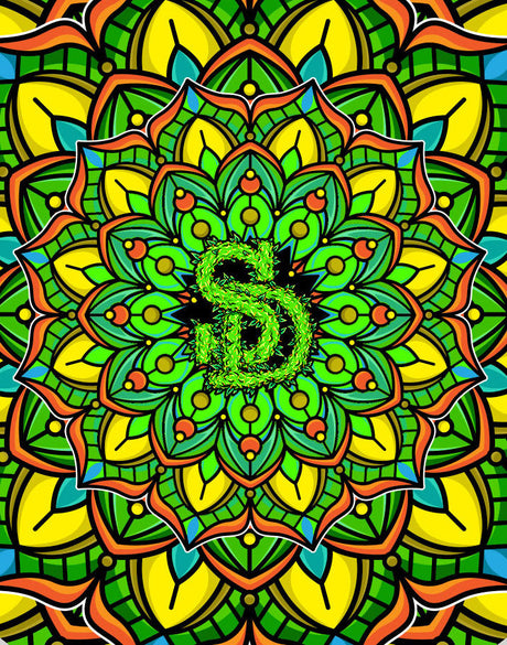 StonerDays Mandala #6 Dab Mat with vibrant colors and non-slip surface, perfect for bongs and concentrates.
