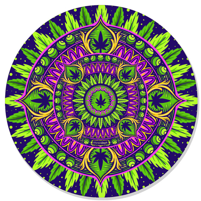 StonerDays Mandala #8 Dab Mat with vibrant psychedelic pattern, 8" diameter, top view