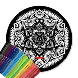 StonerDays Mandala Sunflower Creativity Mat with vibrant markers, top view on white background
