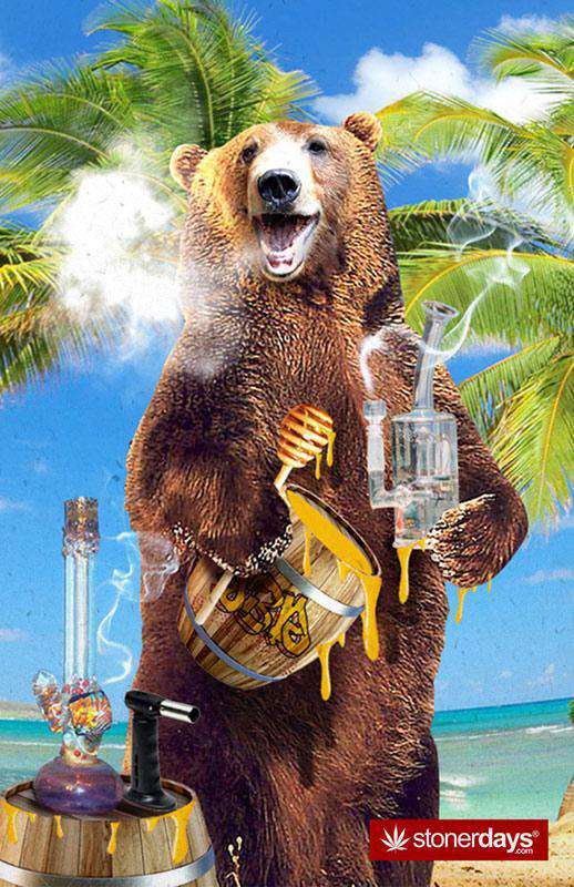 StonerDays Master Kush Bear with bong and honey in Hawaii-themed hemp playing cards